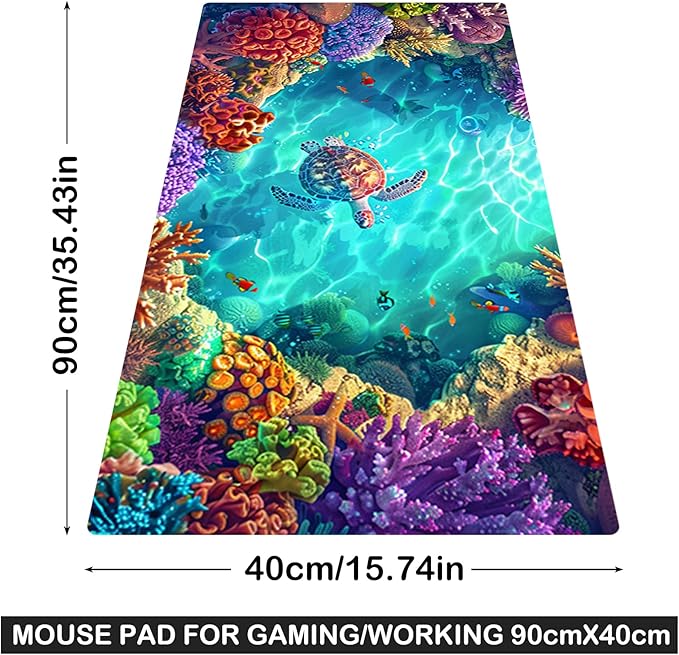 Nuxovilar Professional Large Mouse Pad & Computer Game Mouse Mat (35.4x15.7IN, Vibrant Underwater World Art) (90 * 40cm Vibrant Underwater World)