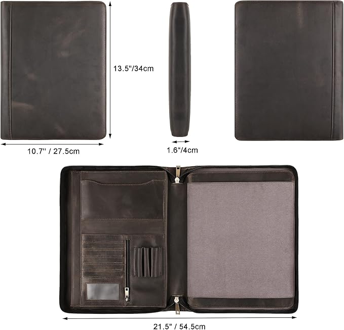 Leather Portfolio for 12.9 inch iPad Pro (2018/2020/2021/2022), Leather Portfolio with Ipad Holder for Letter Size Notepad, Personalized Padfolio for Men (Grey, Non-Custom)