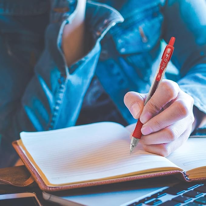 G2 Retractable Premium Gel Ink Roller Ball Pens Extra Fine Point (.5mm) Black/Blue/Red Ink 12 pack; Refillable & Premium Comfort Grip Bundle with Plastic Reusable Pouch