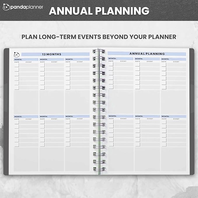 Panda Planner 2025-2026 Undated Daily Planner 5.75" x 8.25" – 90-Day Spiral Academic & Productivity Planner with Hourly Schedule, Habit Tracker, To-Do List & Monthly Calendar – ADHD-Friendly Panda Journal (Gray)