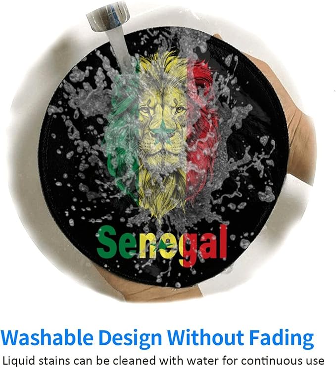 Lion Funny Senegal Flag Round Mouse Pad Small 8 Inch Anti-Slip Portable Office Decor Desk Accessories for Men Women Funny Gift