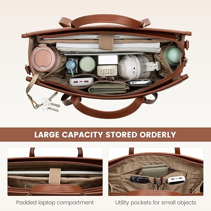LOVEVOOK Laptop Bag for Women,15.6 inch Work Bags with Clutch, Vintage Leather Laptop Tote Bag,Computer Bag Laptop Purse, Briefcase Tote Bag Shoulder Bag Handbag for Business Office Teacher