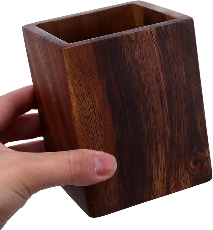 jojofuny Wooden Pencil Box: Desk Writing Stationary Organizer - Wood Pen Holder Cups Office School Supplies Storage - Office Stand Box For Marker Pens Pencil Art Brushes