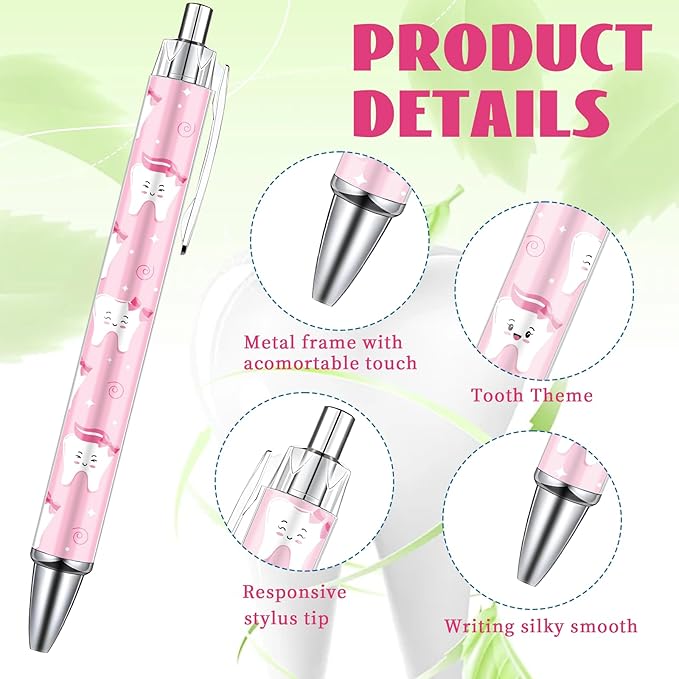 Dental Ballpoint Pens Gifts - 24PCS Tooth Themed Pens Sets Dental Assistant Ball Point Pens Retractable Smooth Writing Pens for Dental Hygienist Office Stationery Home School Supplies