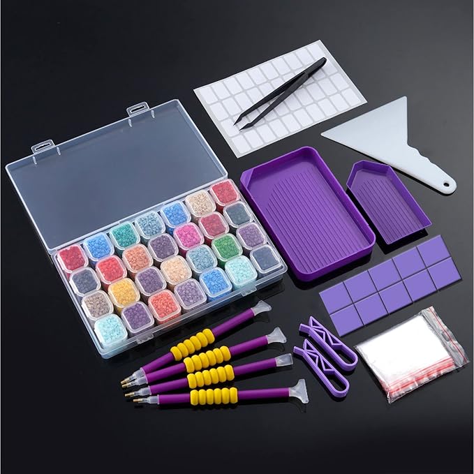 KTCLCATF 56PCS DIY Diamond Painting Tools and Accessories Kits Multiple Sizes Painting Pens for Adults to Make Diamond Art Craft Tweezers Glue Diamond Correction 28 Girds Storage Box