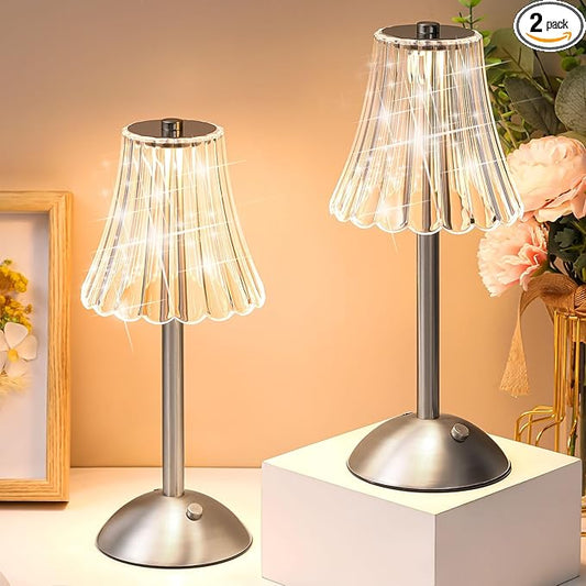 Liliful 2 Pcs LED Portable Cordless Table Lamp Touch Battery Operated Rechargeable Gold Desk Lamp 3 Color Dimmable for Bedroom Living Room Dining (Silver,Rose Style)