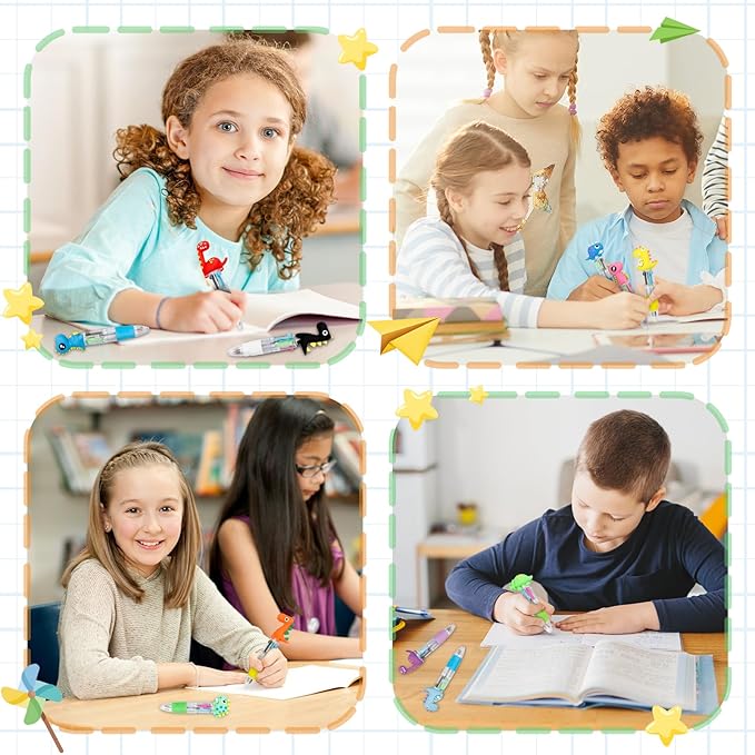 CZWZ 30Pcs Mini Multicolor Pens in One 4-in-1 Cute Pens Bulk for Kids, Ballpoint Pen for Birthdays and Children's Parties, Fun Gifts Assorted Ink Kawaii Pen(Dinosaur)