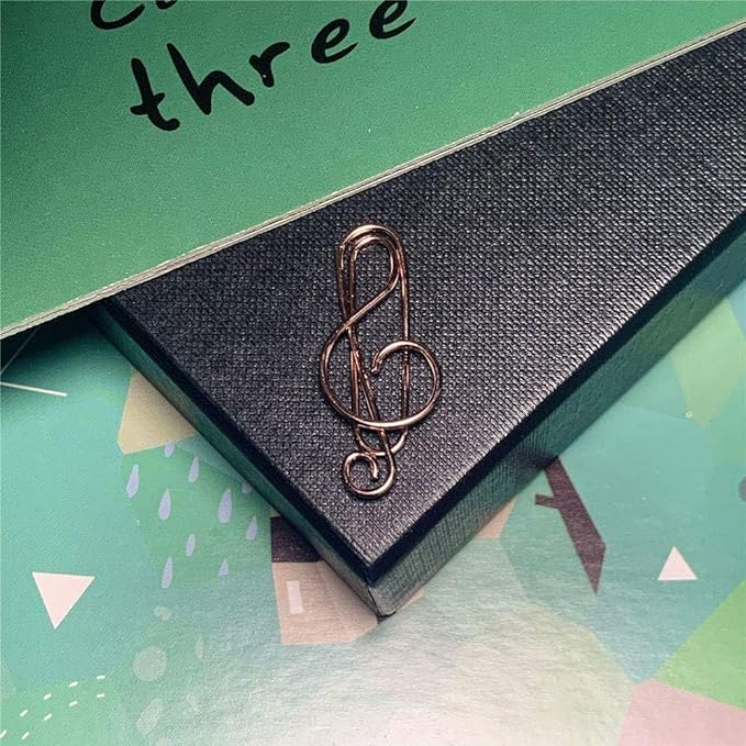 OWLFAVO Clef and Note Shape 40pcs Paper Clips with Clear Box, Rose Gold, Funny Cute Paperclips Bookmarks Planner Clips for Fun Office Supplies School Gifts Wedding Decoration