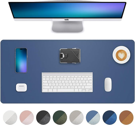 Non-Slip Desk Pad,Mouse Pad,Waterproof PVC Leather Desk Table Protector,Non-Slip PU Leather Desk Blotter, Easy Clean Laptop Desk Writing Mat for Office Work/Home/Decor(Grey Blue, 24" x 13.7")