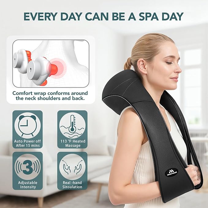 MagicMakers Electric Shiatsu Neck Massager with Heat - Pain Relief for Back, Shoulders & Feet - Gift for Men, Women, Mom & Dad - From Daughter or Son - Ideal for Christmas, Mother's Day & Father's Day