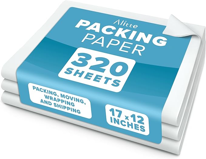Packing Paper Sheets for Moving - 320 Sheets, Blank Newsprint Paper Sheets for Wrapping, Shipping, Arts & Crafts - Bulk Protective Paper for Box Filler, Cushioning & Protecting Fragile Items - 12x17
