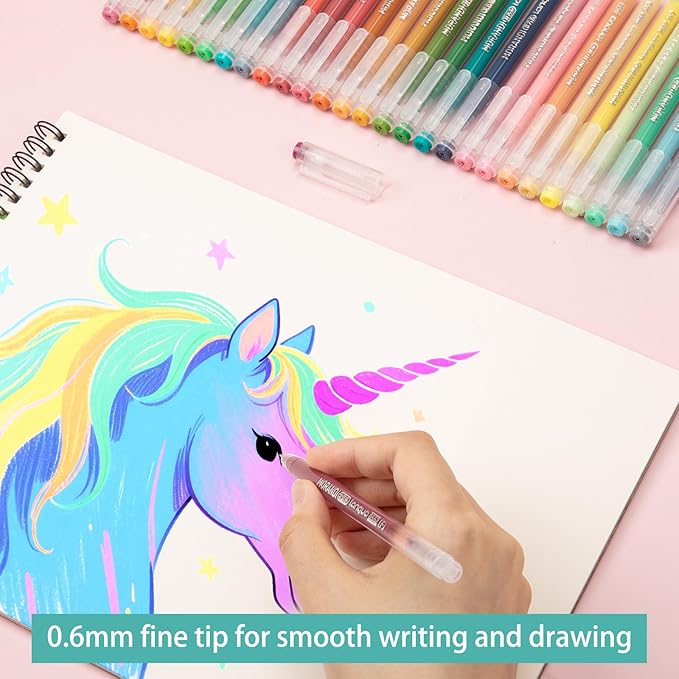 Gel Pens For Coloring, 36 Pack Colored Pens for Black Paper & White Paper, 0.6MM Fine Point Pens for Coloring, Writing, Drawing, Journaling, Note Taking, School, Office, Home