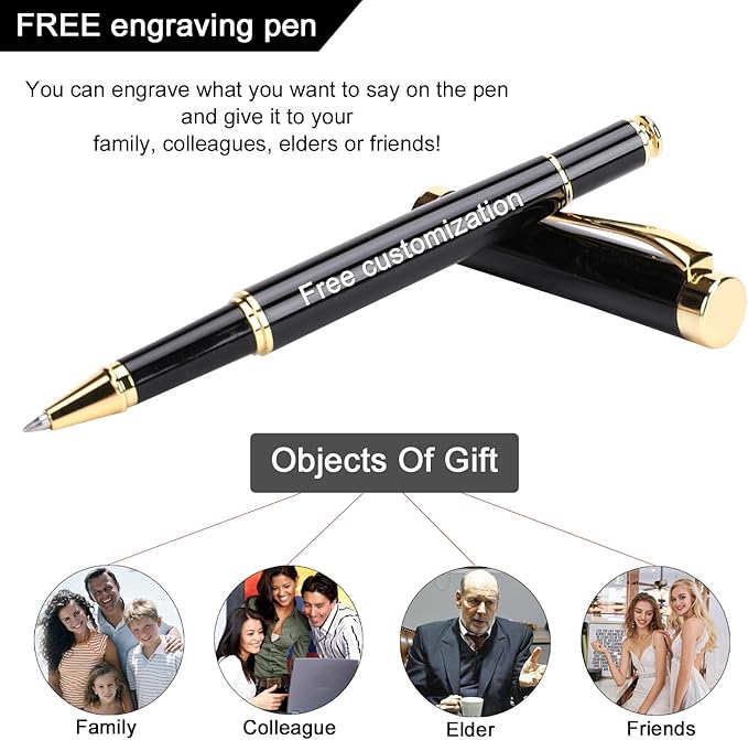YIVONKA Personalized custom pen Luxury pens Free Engraving roller Ballpen,Ballpoint pen,office ballpoint pen, Black Ink,Gifts for Men,Women, Classy Gift Box (Black)