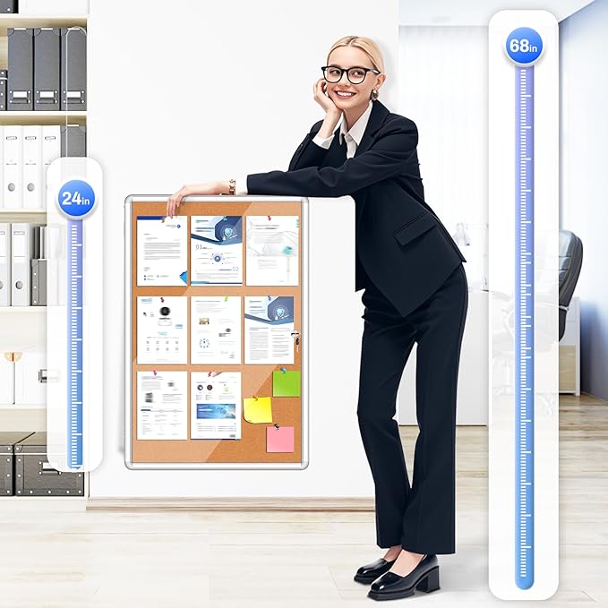 Magula 24"x18" Enclosed Cork Bulletin Board Tamper-Proof Dispaly Case, Aluminium Frame, Shatter Resistant Lockable Bulletin Board, Enclosed Cork Board for School, Office, Commercial, Hospital etc