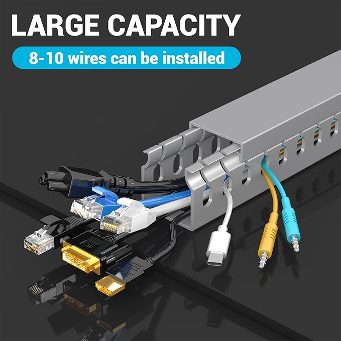 Open Slot Wire Duct Kit, 125.6"(8 x 15.7) Server Rack Cable Management, Cable Management Raceway for Hide Network HDMI VGA Cable, Wiring Raceway Cable Duct, Desk Wire Channel, 8 Pack, Grey
