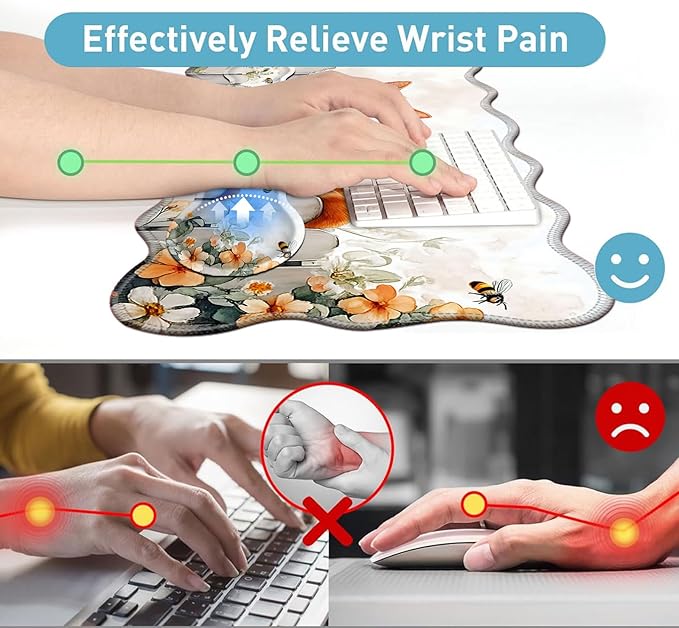 Large Mouse Pad and Keyboard Wrist Rest, Desk Pad for Keyboard and Mouse, 4-in-1 Large Gaming Mouse Pad with Wrist Support, Desk Mat for Home Office Study Game-Sleeping Cat on Fence