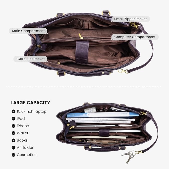 LOVEVOOK Laptop Bag for Women 15.6 Inch Tote Bags Waterproof Leather Briefcase Computer Women Business Office Work Bag, Vintage Purple