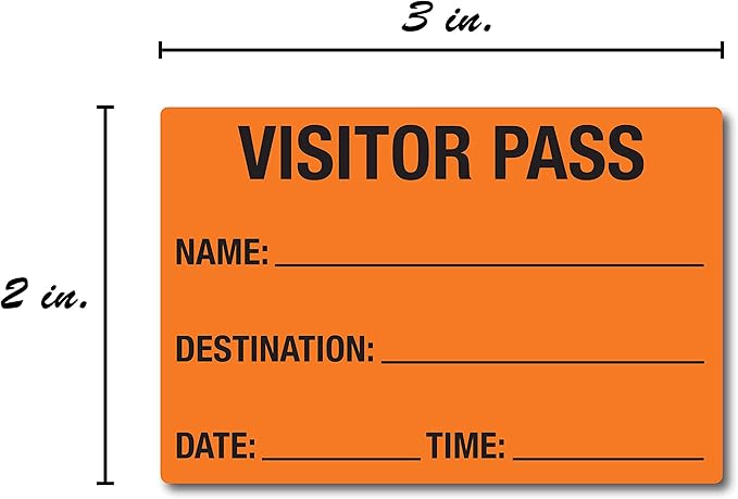 Orange Visitor Pass / 500 Fluorescent Orange Visitor Identification Stickers / 2" x 3" Rectangle Guest Badge Labels/Made in The USA