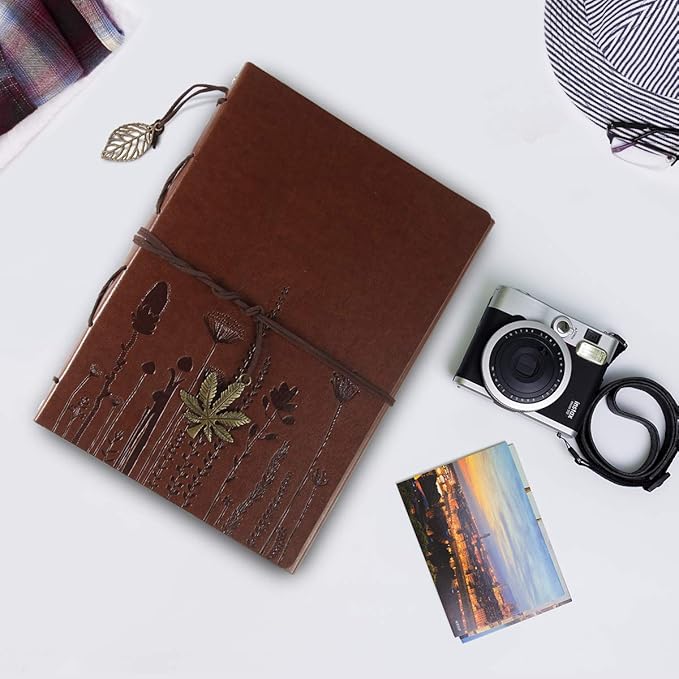 Leather Scrapbook Album ThxMadam Vintage Wedding Photo Album Love Guest Book DIY Memories Book with 60 Black Pages Gift or Valentines Mothers Anniversary Day Birthday for Wife Mum Daughter Girlfriend