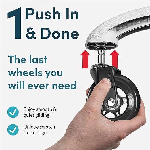 Lifelong Office Chair Wheels Replacement Rubber Chair Casters for Hardwood Floors and Carpet, Set of 5, Heavy Duty Casters for Chairs to Replace Office Chair Mats - Fits 98% (10 Pack)