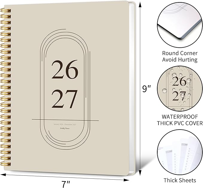 Monthly Planner 2026-2027 - 2 Year Monthly Planner Calendar 2026-2027, Jan. 2026 - Dec. 2027, 7.3" * 9.5", 24 Months Calendar Planner with Note Pages, for Office, School Home Planning - White