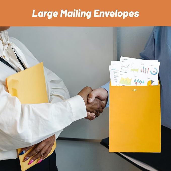 Manila Clasp Envelopes 10x13 100 Pcs, Creebe Large Brown Yellow 10 x 13 Envelopes with Clasp and Gummed Seal for Mailing, 100 GSM Kraft Paper