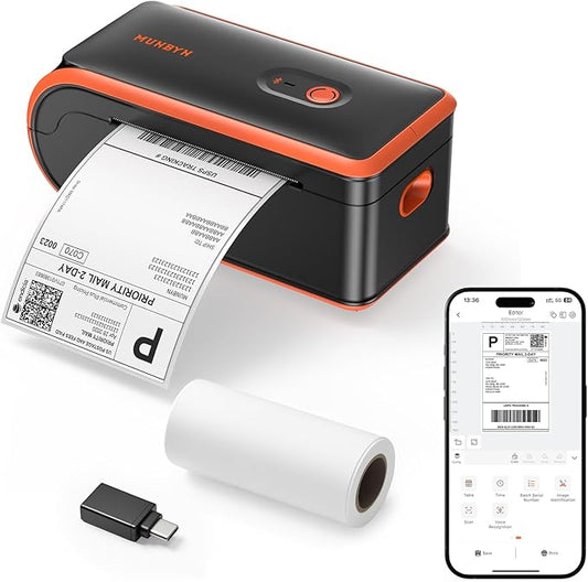 MUNBYN Bluetooth Thermal Label Printer 4x6, Wireless Shipping Label Printer with Built-in Paper Bin & Battery, Compatible with iOS, Android, Windows, Mac, Works for Amazon, Ebay, Shopify, Etsy, USPS