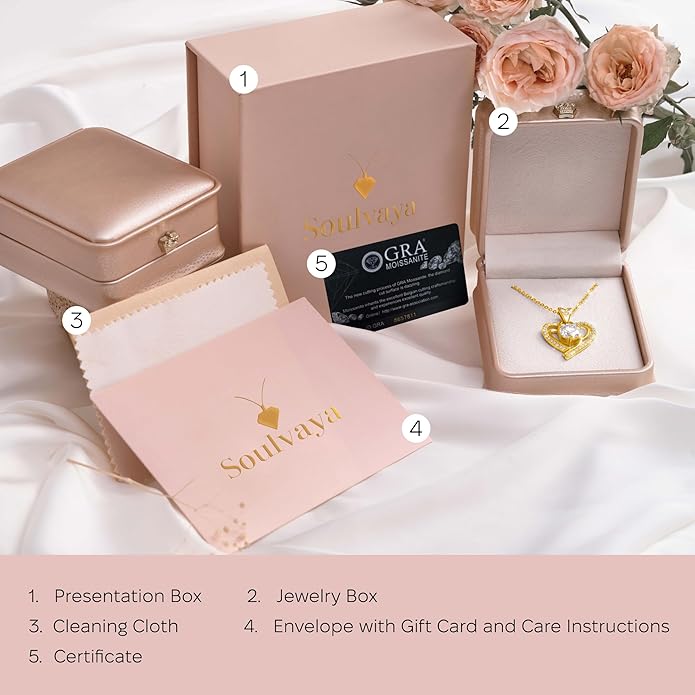 Moissanite Pendant Necklace for Women – 925 Sterling Silver Necklace for Women Heart Pendant, Dainty Silver Jewelry Gift Box for Mom Wife Girlfriend – Birthday Anniversary (1-3 CT)