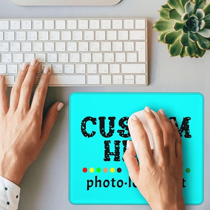 Personalized Mouse Pad Custom Image Text Logo Laptop Desk Mat Customized Non-Slip Waterproof Office Desk Accessories for Women/Men Customized Funny/Cool Cyan Mouse Pad 21 cm×26 cm