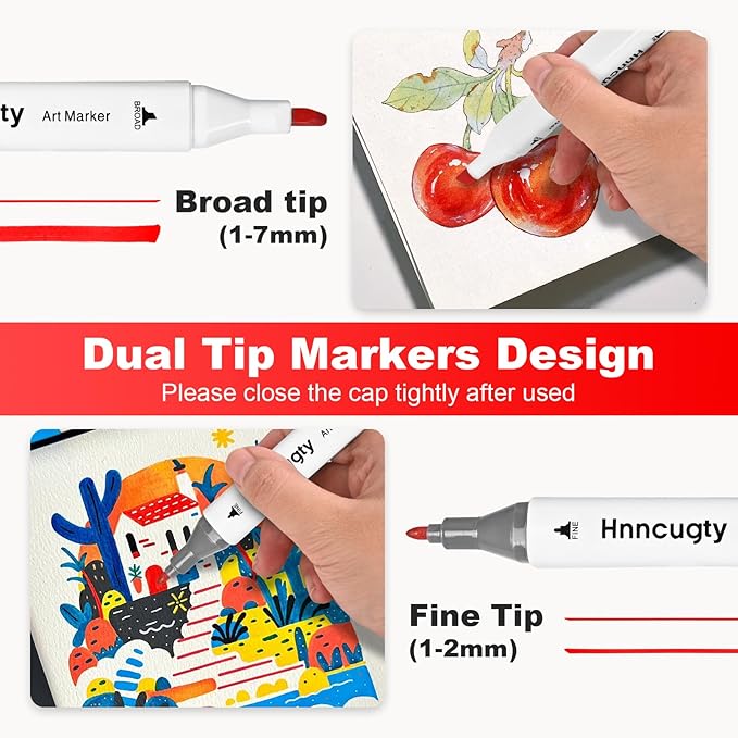 Alcohol Markers 60 Colors, Dual Tips Coloring Art Markers Set with Case & Holders, Chisel & Fine Artist Sketch Pens Art Supplies for Kids Adult Coloring Books, Drawing, Painting, Sketching