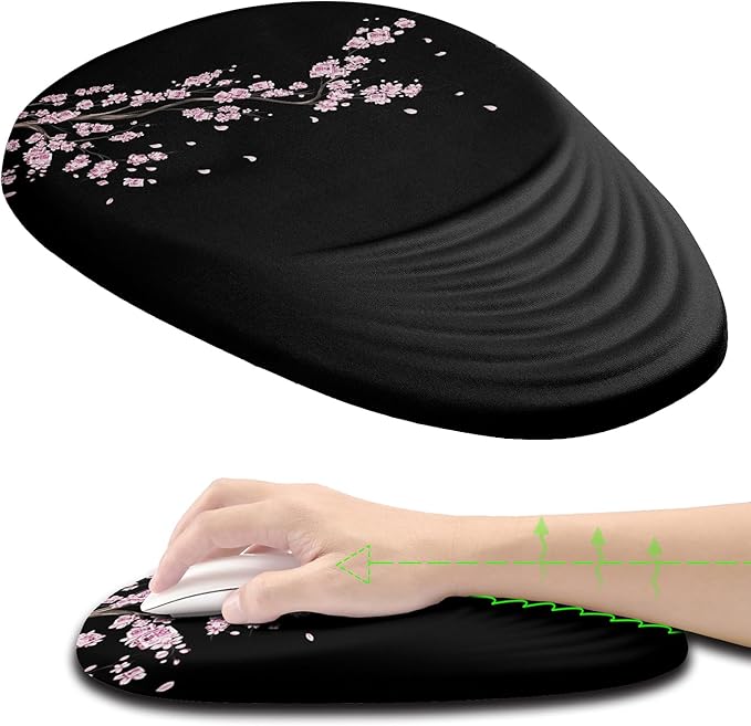 Mouse Pad, Ergonomic Mouse Pad with Wrist Rest Support and Non-Slip PU Base, Cute Mousepad for Pain Relief, Office & Home, Computer, Japanese Plum Blossoms
