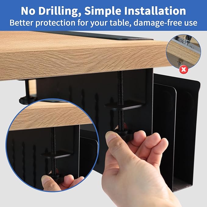 LUKETURE Desk Side Storage, 2 Tier Steel Hanging Organizer, No Drill Side Desk Organizer, Laptop Holder, with Pen Holder, Hanging Table Storage for Office Home, Fits Flat Edge Tables 0.3" to 2.8"