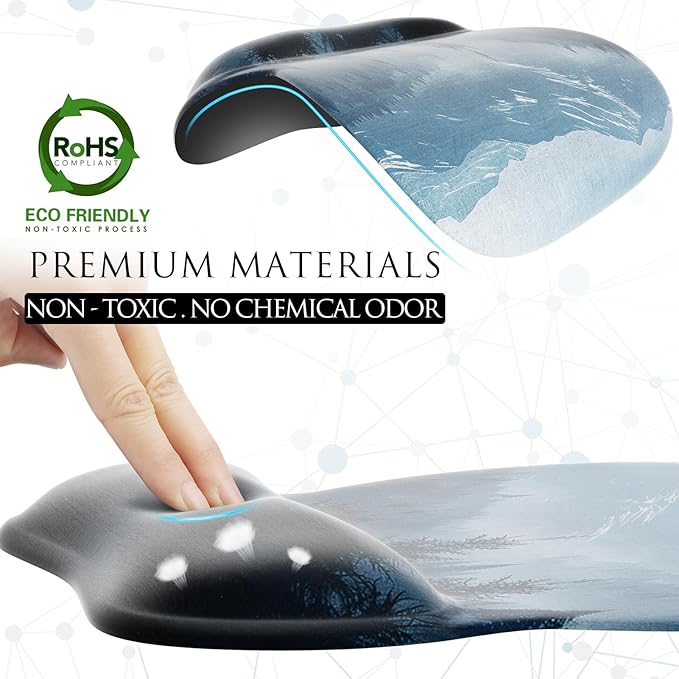 MROCO Ergonomic Mouse Pad with Gel Wrist Rest, Comfortable Mousepad with Smooth Wrist Support Surface and Non-Slip PU Base for Pain Relief, Computer, Laptop, Office & Home, 9.4 x 8.1 in, Cloud Forest