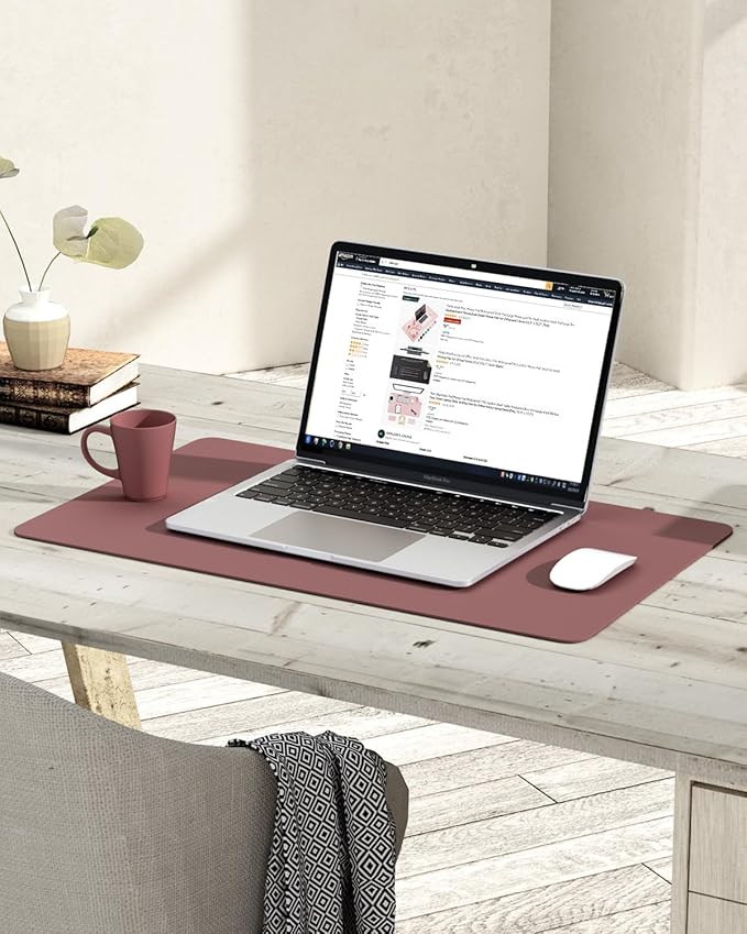 YSAGi Non-Slip Leather Desk Pad, Waterproof Laptop Computer Desk Keyboard Mat, Table Protector Blotter Mat, Large Mouse Pad for Office/Work/Home/Decor(Dark Pink, 23.6" x 13.7")