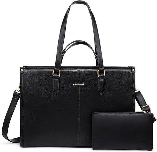 LOVEVOOK Laptop Bag for Women,15.6 inch Work Bags with Clutch, Vintage Leather Laptop Tote Bag,Computer Bag Laptop Purse, Briefcase Tote Bag Shoulder Bag Handbag for Business Office Teacher