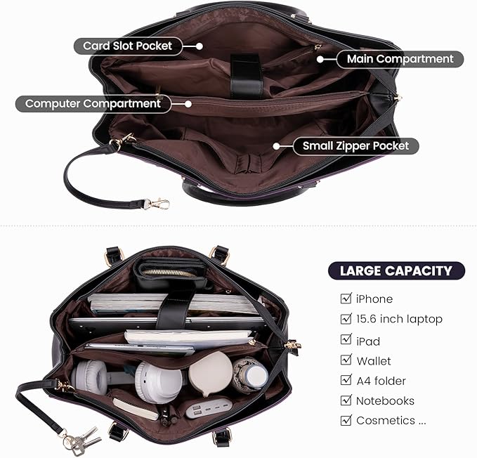 LOVEVOOK Laptop Bag for Women, 15.6 inch Laptop Tote Work Teacher Bags Cancas Computer Shoulder Bag,Black/Purple/Blue