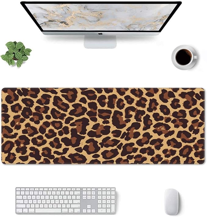 Leopard Print Gaming Mouse Pad Non Slip XL Large Mousepad Stitched Edge Rubber Base Desk Mat for Laptop PC Computer