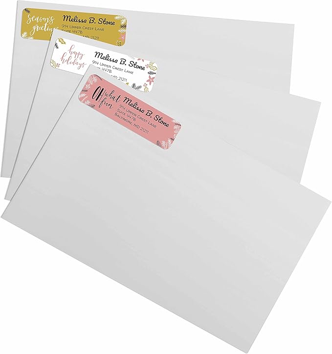 Colorful Holiday Sayings Rolled Address Label/Roll of 500 Adorable Christmas Personalized Address Labels/Designer Return Address Stickers in Elegant Plastic Dispenser