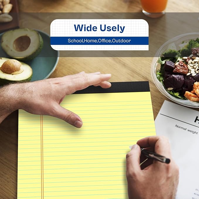 Legal Pads 8.5 x 11 College Ruled 6 Pack Yellow Note Pads 8.5 x 11 Notepads 30 Sheets Perforated Notepad Writing Pads 21lb Paper Legal Pad Ruled Paper Pad with Sturdy Back for School, Home, Office