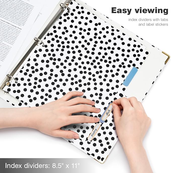 Ospelelf 3 Ring Binder 1 Inch, Cute Binders for Letter Size Documents(11" x 8.5") with 5 Tab Dividers, Clipboard Organizer, Back to School and Office Supplies