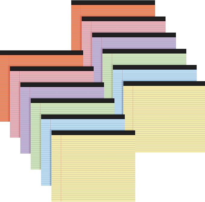 Lincia 12 Pcs 11" x 9.5" Legal Pads College Ruled Notepad Landscape Notebook Horizontal Lined Notebook 80 Gsm Assorted Colors Paper Pastel Writing Pads for School Office, 40 Sheet (Candy Color)