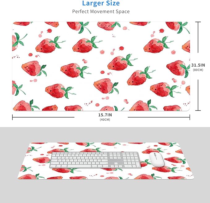 MAYCARI Cute Desk Mat Cartoon Desk Pad Mouse Pad Kawaii Large Strawberry Gaming Mousepad XXL Laptop Keyboard Desktop Writing Pad for Girls Students 31.5"X15.7"