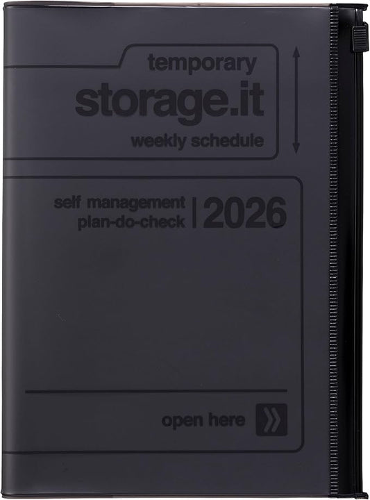 MARK’STYLE B6 Weekly Planner 12-Month (Dec 2025–Dec 2026, 192 Pages) with Clear PVC Zipper Pocket Cover (Black)