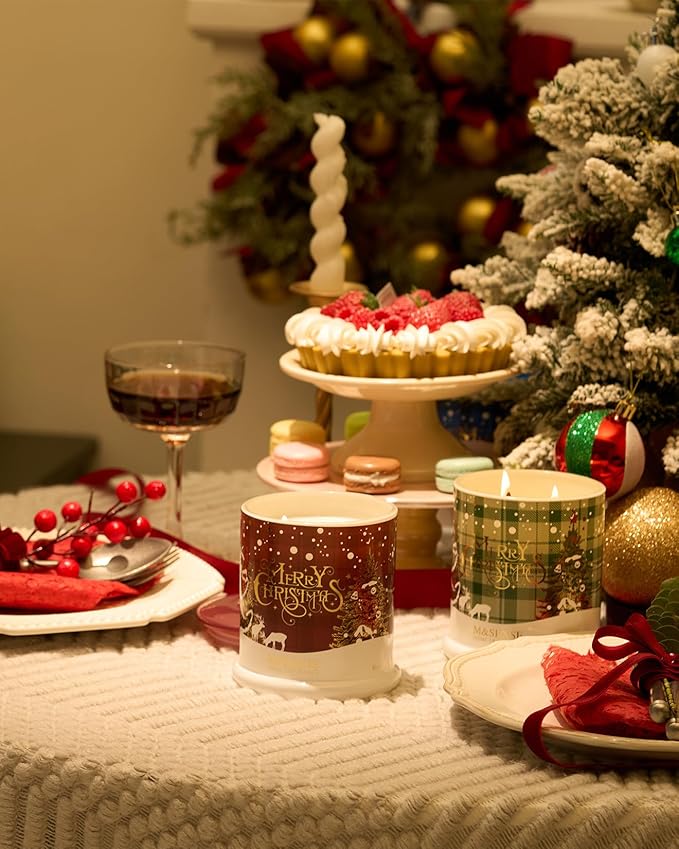 M&SENSE Christmas Candles Baked Apple Pie Scented, Soy Wax 12.7oz 75 Hours Long Lasting Clean Burn, 2 Wick Cinnamon Apple Winter Holiday Candles for Home Decor, Luxury Relaxing Candle Gifts for Women