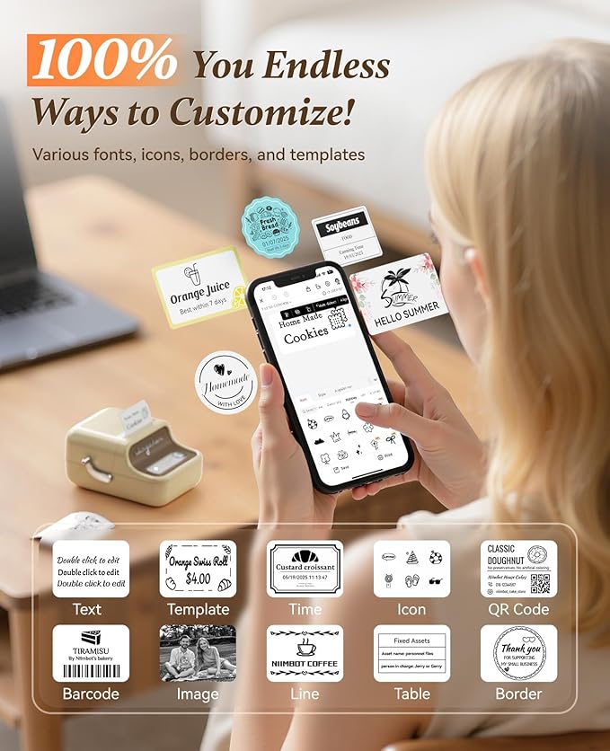 NIIMBOT B21 Label Maker, Thermal Label Printer, Portable Inkless Label Makers for Home/Office/Business, with 1 Pack 50x30mm White Label, Compatible with iOS & Android, (White)