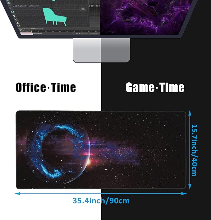 Mouse Pad,Abstract Space Desk Mat for Desktop,Desk Pad with Non-Slip Base and Stitched Edge,Extended Mousepad for Office and Home 35.4X15.7 Inch