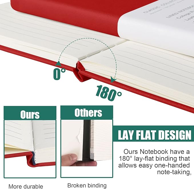 Lined Journal Notebook, 10Pack(Red), 160 Pages, Medium 5.7 inches x 8 inches - 100 gsm Thick Paper, Hardcover