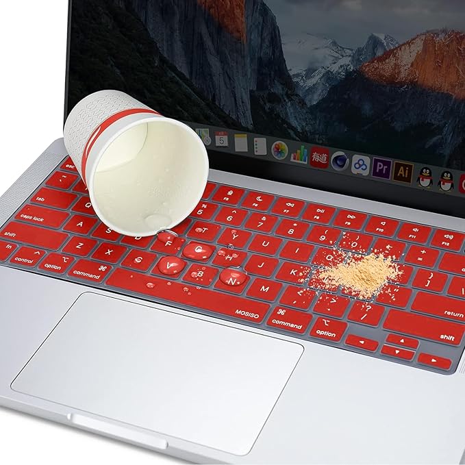 MOSISO Keyboard Cover Skin Compatible with MacBook Air 15 inch M3 A3114 M2 A2941/Air 13.6 A3113 A2681/Pro 14/16 M4 M3 M2 M1, Red