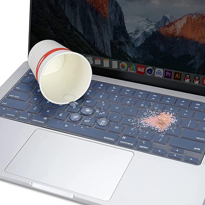 MOSISO Keyboard Cover Skin Compatible with MacBook Air 15 inch M3 A3114 M2 A2941/Air 13.6 A3113 A2681/Pro 14/16 M4 M3 M2 M1, Steel Blue