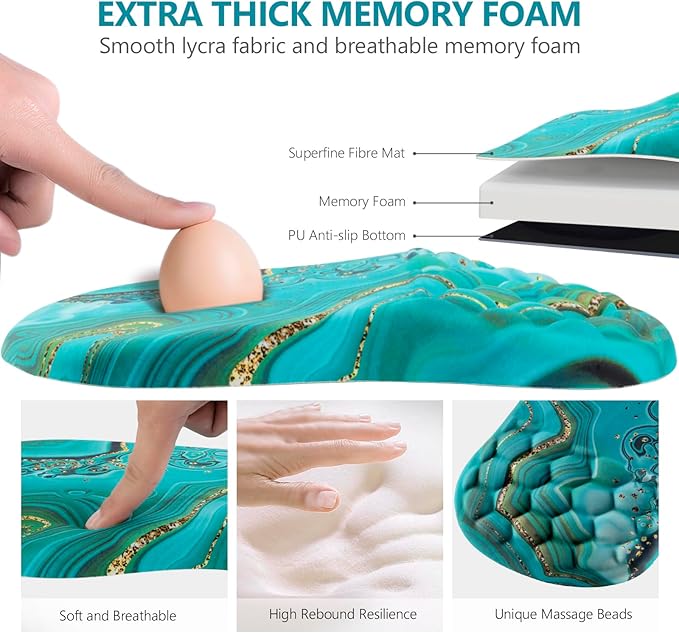 Mouse Pad Wrist Support, Ergonomic Mouse Pad with Wrist Rest, Comfortable Computer Mouse Pad for Laptop, Pain Relief Mousepad with Non-Slip PU Base Green